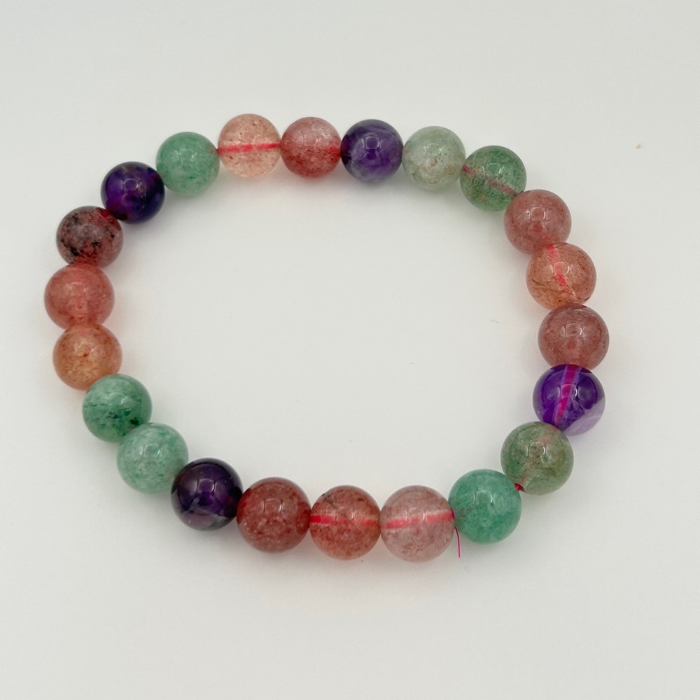 Green Purple + Strawberry Quartz bracelet